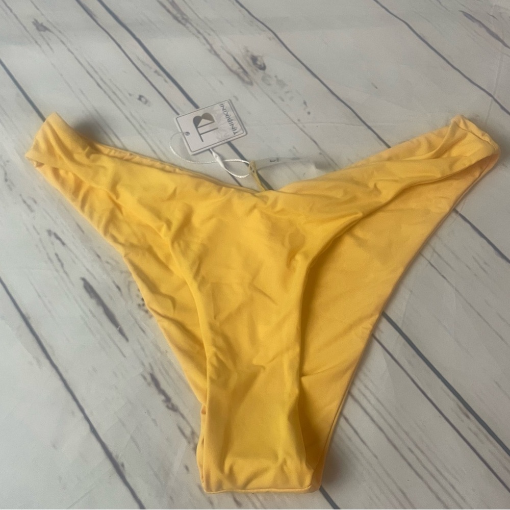 NWT Tinibikini High Cut Cheeky Bikini Swim Bottoms Dandelion Yellow Sz L
